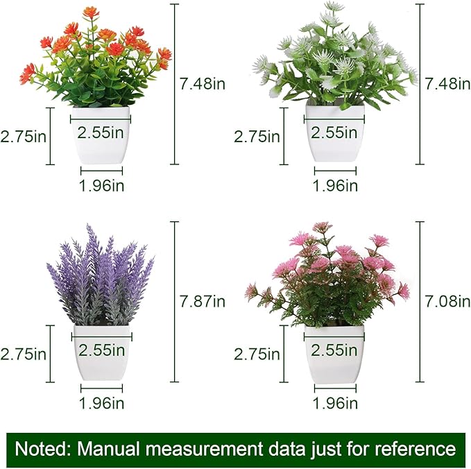 Yoratee Artificial Potted Flowers 4pcs Fake Small Plant in Pot Mini Faux Plant Door House Office Tabletop Kitchen Colorful Greenery Decor