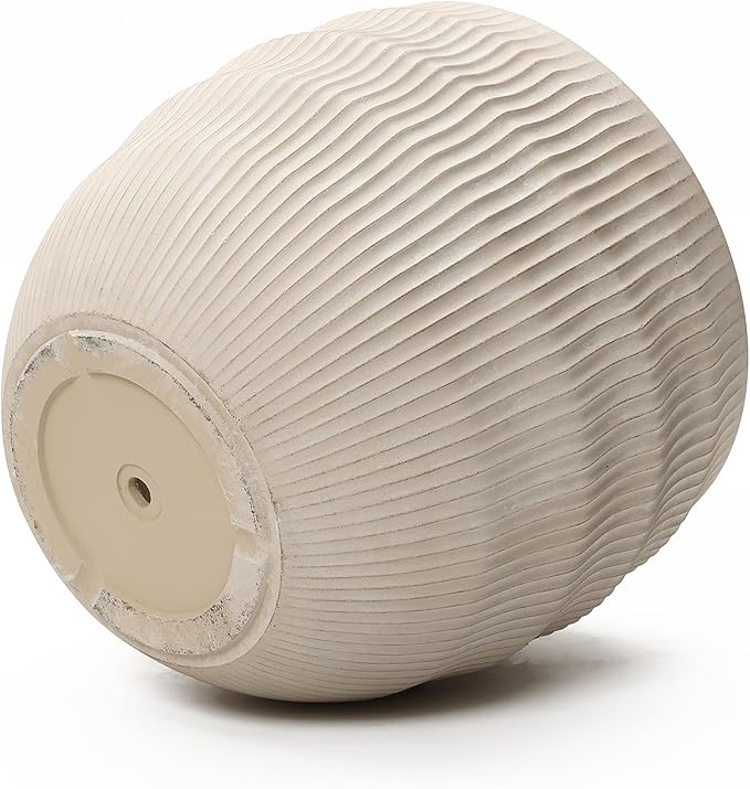 LuxenHome 17.5" Dia Round Planter, Large Pots for Plants with Drainage Hole, Modern Wavy Textured Decorative Planter Pots for Indoor Plants