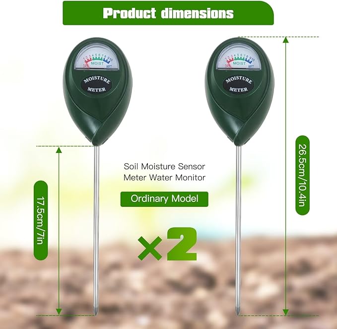 Soil Hygrometer Sensor, Battery-Free Water Moisture Meter for Plants/Garden Care, Indoor/Outdoor Use, Green, 2 Pack by YTXXDEUS