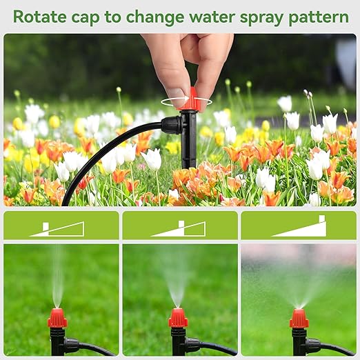Drip Irrigation Emitters for 1/4" Tubing: Adjustable 360 Degree Drip Spray Emitters with Lock Barbed - Misting Drippers with Stake for Garden Watering System(30pcs)