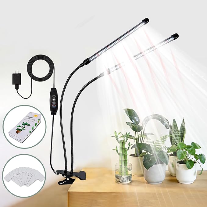 Grow Light for Indoor Plants, 84LEDs Full Spectrum Plant Light with UL Adapter, 4/8/12/18H Timer, 8.2FT Cord, 10 Dimmable Levels, 3 Light Modes, Includes 10 Plant Labels