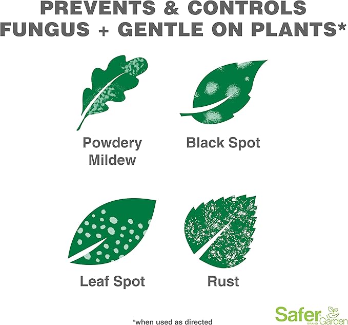 Safer Brand Garden Fungicide Ready-to-Use Spray - Prevents & Controls Powdery Mildew, Black Spot, Leaf Spot & Rust - OMRI Listed for Organic Gardening - SG5450, 24 oz Spray