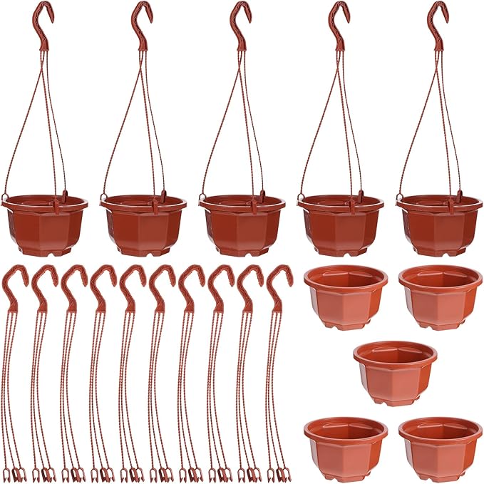 DOITOOL 10Pcs Plastic Hanging Planters, 6.29" Hanging Flower Pots Plant Basket Planter for Outdoor Indoor Plants Garden Balcony Decoration