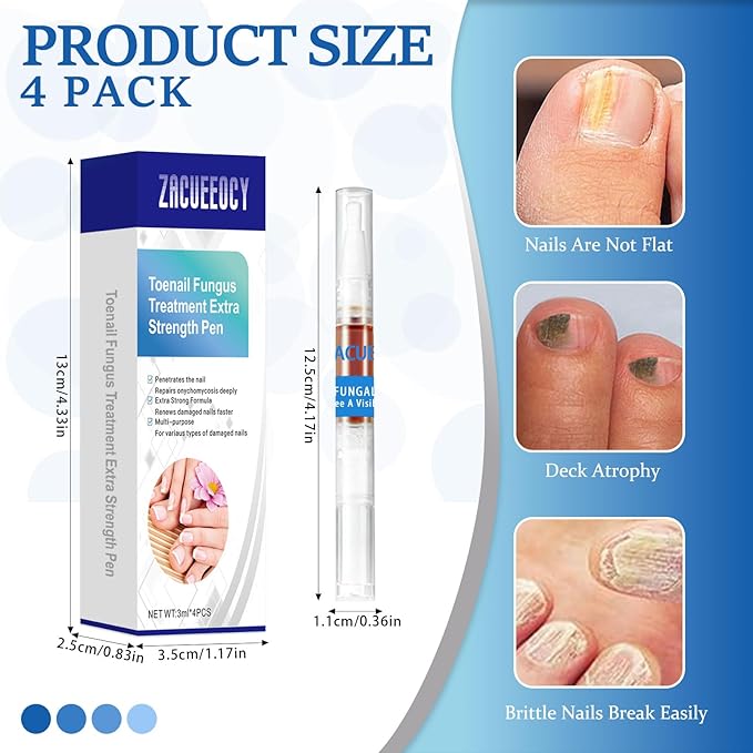 Nail Fungus Pen,4 Pack Nail Treatment Pen，Treatment Extra Strength for Toenail & Fingernails，Fast-Acting Solution for Broken& Discolored Nails