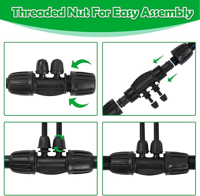 1/2 Inch To 1/4 Drip Irrigation Fittings - 8 Pack Drip Line Irrigation 1/2'' to 1/4'' Barbed Tee Adapter Anti-Drop Lock Nut Barbed Reducer 4 Way Connectors for Drip Irrigation System