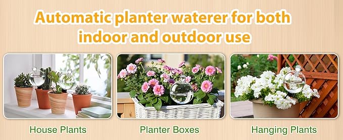 DI QIU REN 6 Pack 19oz Large Self Watering Globes, Automatic Plant Waterer with Glass Stopper - Slow Release Bulbs & Planter Insert, Top-Fill Water Spikes for Indoor Plants (6, Clear)