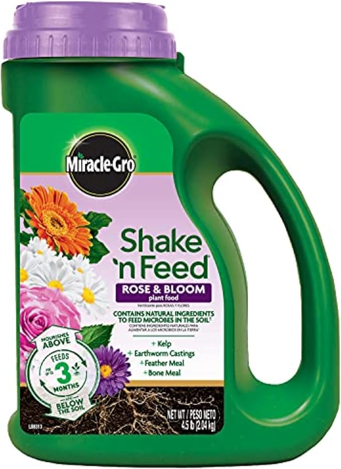 Miracle-Gro Shake 'n Feed Rose & Bloom Plant Food - Long-Lasting Granular Fertilizer for Flowering Plants, Feeds Up to 3 Months - 4.5 lbs.