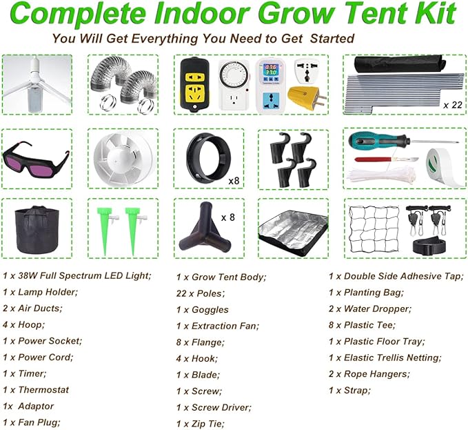 Grow Tent Kit Complete 4x2 ft High Reflective Mylar Indoor Grow Tent Hydroponics Indoor Plant Growing Tent Room Full Spectrum LED Grow Light Ventilaion Fan Growing System+Accesseries (48" x 24" x 80")