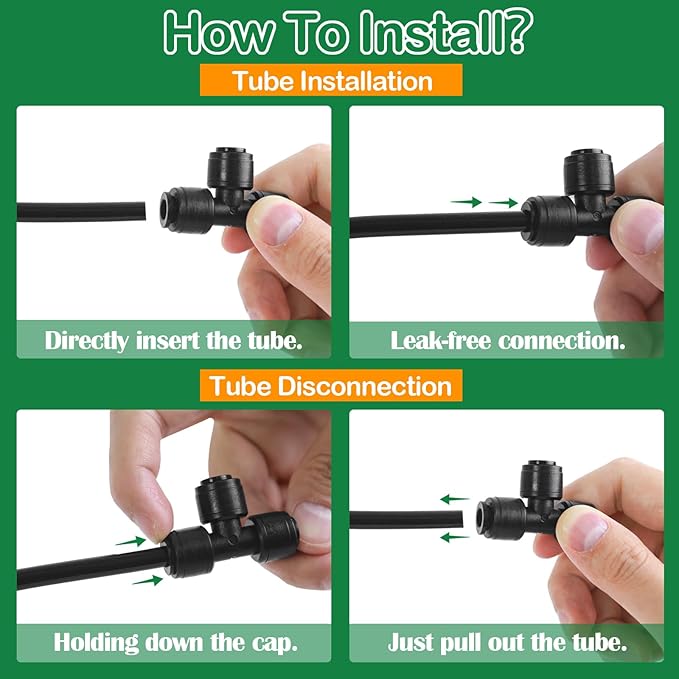 1/4 Inch Drip Irrigation Tee Fittings, 22 Pieces Push-to-fit Tee Connectors for 1/4" Irrigation Tubing Leak Free Drip Line T Parts for Garden Lawn Irrigation System