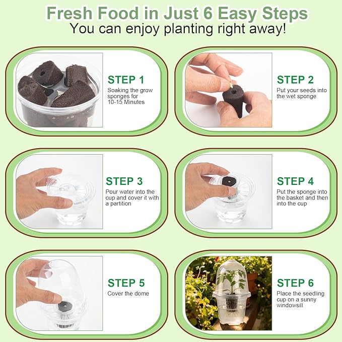 Hydroponic Pods Kit Includes Clear Nursery Pots with Humidity Domes and Grow Baskets & Sponges - Seed Pods for Hydroponic Garden Indoor Herbs Seedling Plants, Reusable Hydroponics Supplies (16 PCS)