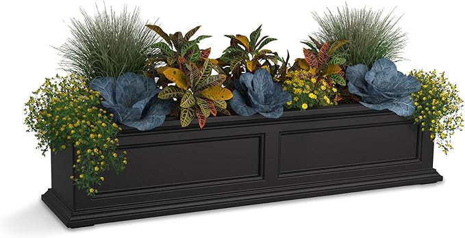 Mayne Fairfield 4ft Window Box, Self Watering Flower Box with Double Wall Design, All Season Fade Resistant Outdoor Window Planter With Steel Mounting Bracket, Black