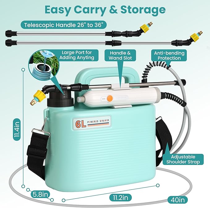 Electric Garden Sprayer 1.6 Gallon - Battery Powered Weed Sprayer Wtih 3 Nozzles, Backpack Sprayer in Lawn and Garden, Pump Sprayer for Gardening, Watering & Spring Planting
