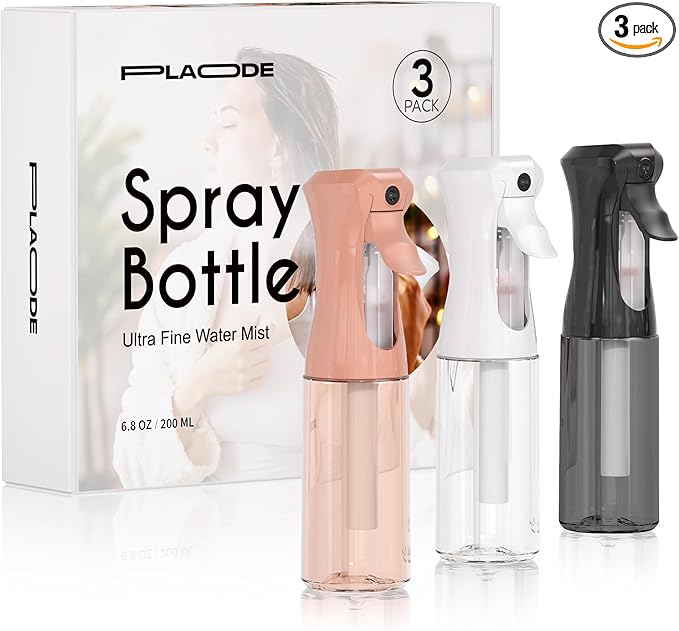 Spray Bottle for Hair, Continuous Ultra Fine Mister Spray Bottle, Refillable Water Sprayer for Hairstyling, Plants, Pets, Cleaning, Skincare (3 Pack 6.8OZ/200ML,White+Black+Terracotta)