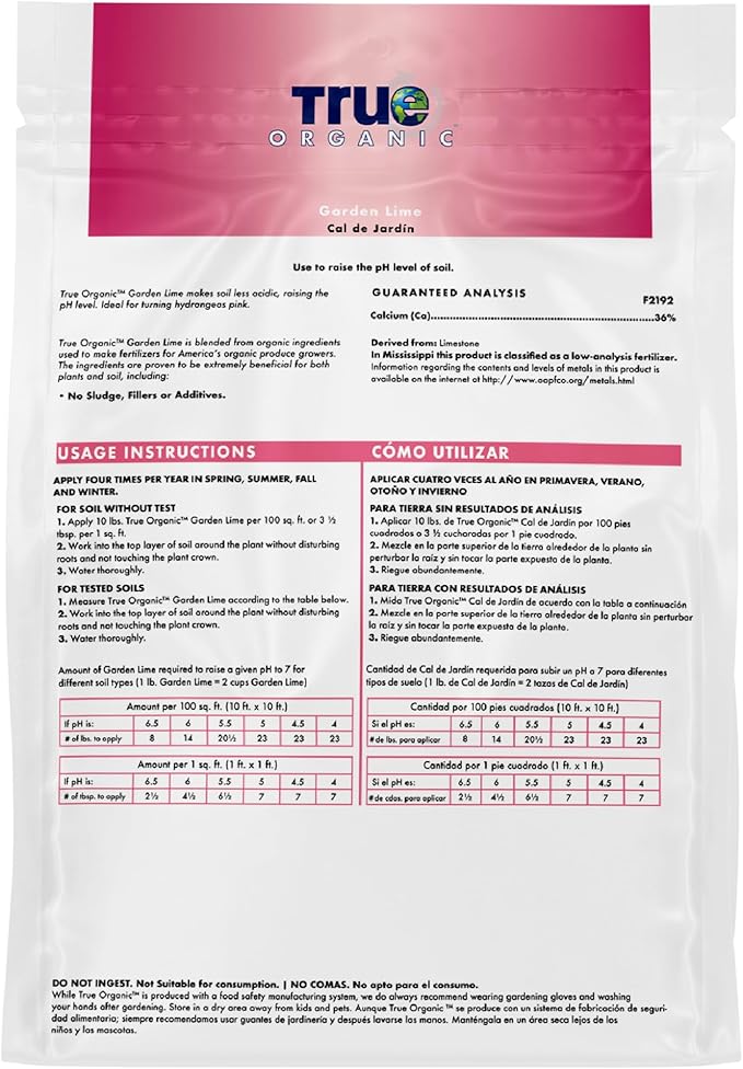 True Organic Garden Lime – Raises Soil pH to Reduce Acidity – Ideal for Hydrangeas and Other Plants – 6lb Bag
