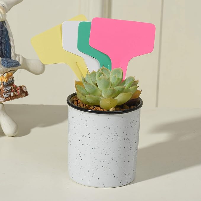 100 Pcs Plant Labels with a Gel Pen, T-Type Waterproof Nursery Garden Markers Plastic Plant Tags, Multicolor, 6 x 10cm