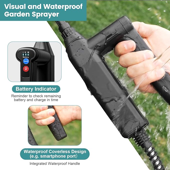 Battery Powered Sprayer 2 Gallon, 2026 Upgrade Electric Sprayer with 3 Adjustable Speed, Battery Indicator, 4 Mist Nozzles, Rechargeable Retractable Wand with Adjustable Shoulder Strap for Lawn Garden
