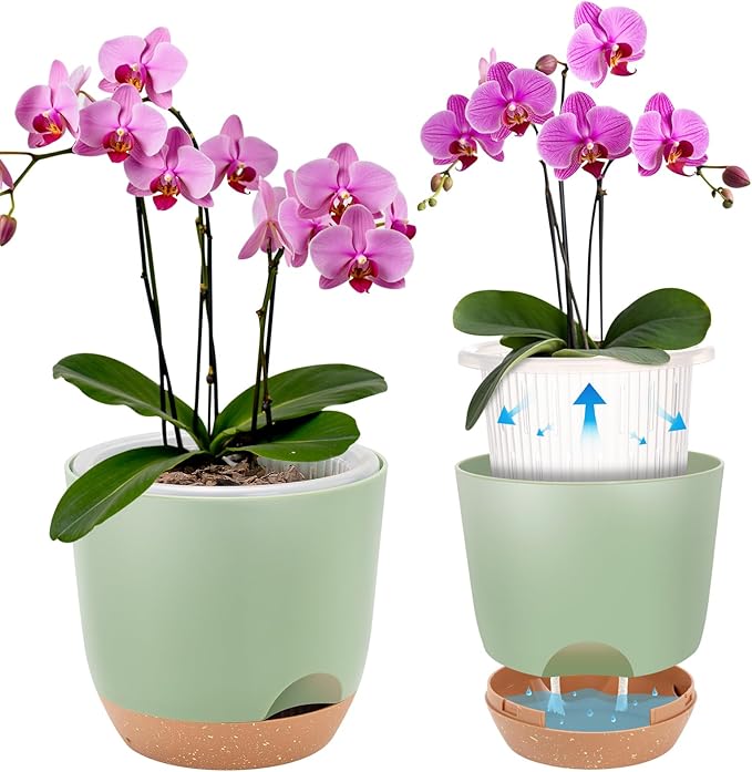 7.2 Inch Self Watering Orchid Pots for Indoor Plants,Macetas para Orqudeas,Flower Pots for Indoor Plants with Holes（Green）
