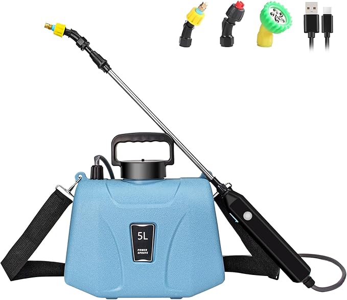 SZHLUX 1.35 Gallon Battery Powered Sprayer, Upgrade Electric Sprayer with USB Handle, Telescopic Wand, 3 Mist Nozzles and Adjustable Shoulder Strap, Garden Sprayer for Gardening, Cleaning