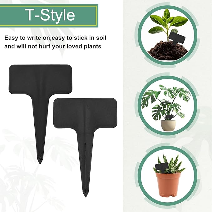 uxcell 100Pcs 4 Inch Plant Labels Large T-Style Garden Marker Plant Tags Garden Labels for Flower Beds,Pots Vegetables Black