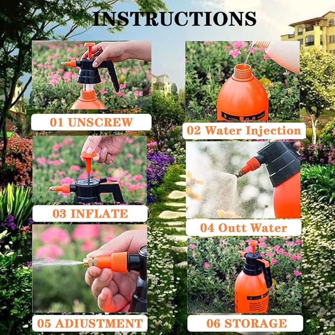 1 Pcs Garden Pump Sprayer, 0.5Gallon/68oz Hand-held Lawn Pressure Orange Spray Bottle with Adjustable Nozzle (FKM Gasket Update)