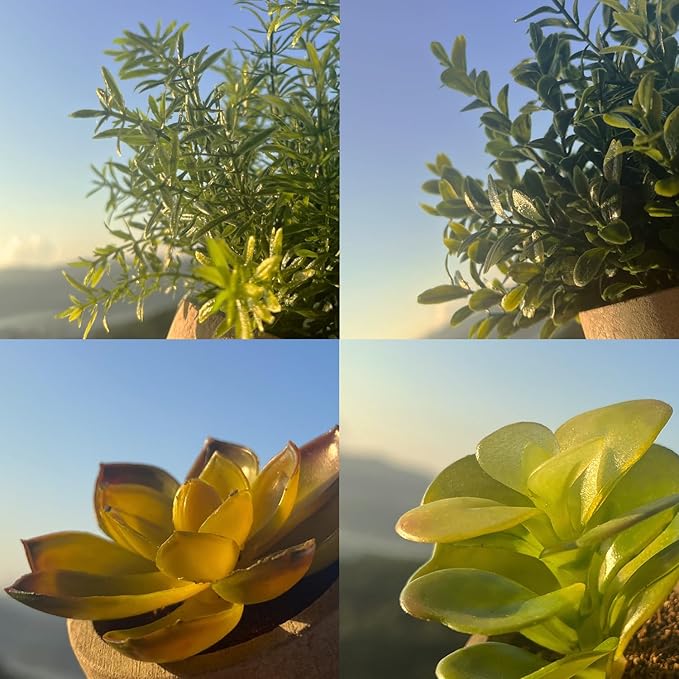 4 Pack Small Fake Plants in Pot for Home Decor, Artificial Plants Indoor, Small Faux Succulents Plants Indoor for Bathroom Bedroom Kitchen Office Farmhouse Room Shelf Decor