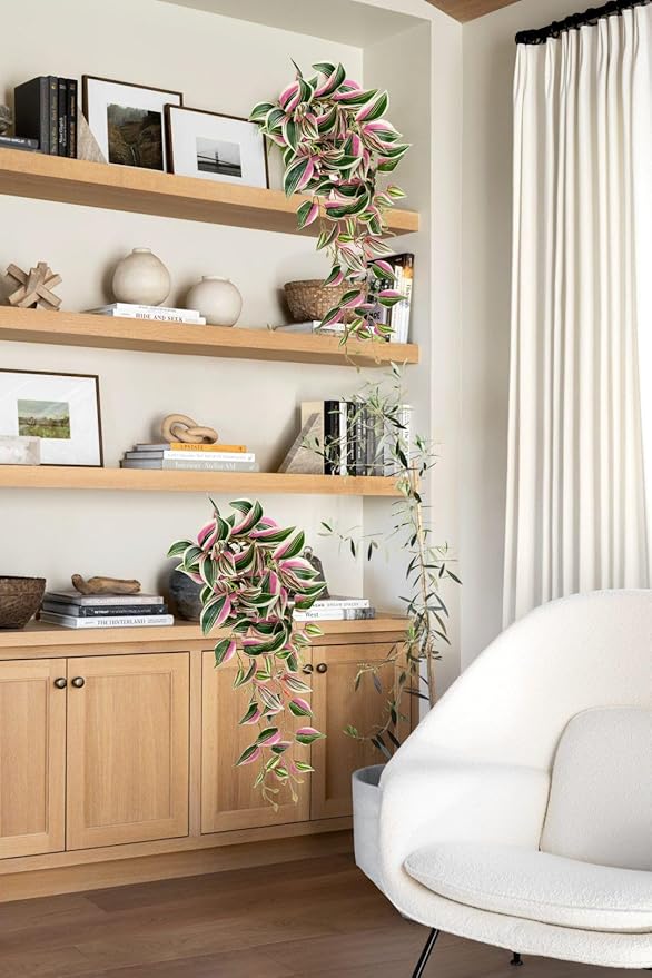 DILATATA Fake Hanging Plants Artificial Hanging Plants 92 Leaves Faux Wandering Jew Hanging Leaves Plants for Wall Shelf Home Indoor Outdoor Decor - 2 Pack
