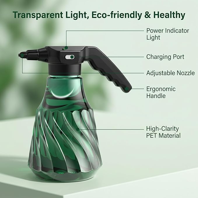 Automatic Spray Bottle Electric Spray Bottle 2000ml, Rechargeable Plant Mister with Dual Modes & Long Nozzle, Ergonomic Water Sprayer for Indoor Plants