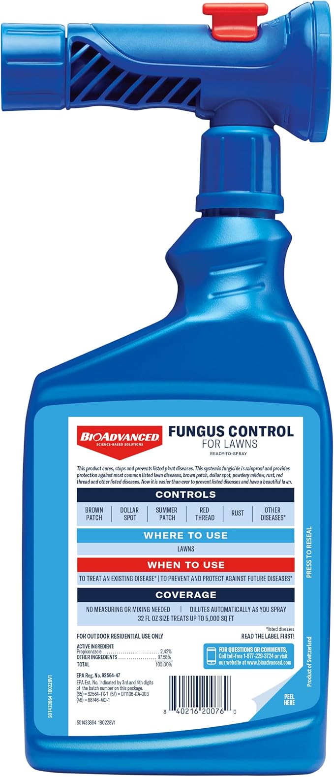 BioAdvanced Fungus Control for Lawns, Ready-to-Spray, 32 FOZ, 5,000 Sq Ft (Pack of 8)