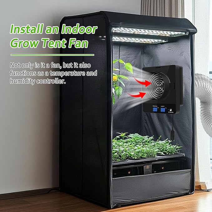 4-Inch Grow Tent Inline Duct Fan, Automatic Temperature & Humidity Sensing Control, Ventilation System for Grow Tents, Greenhouses