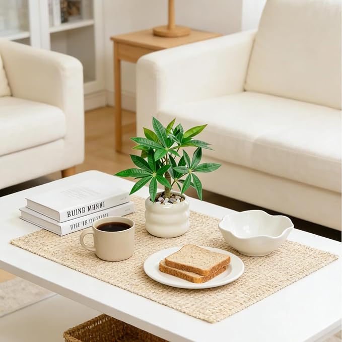 Artificial Money Tree Plant, Small Fake Potted Plants in Ceramic Pot, INS Tabletop Decor Accessories for Office, Side Table,Nightstand, Entryway,Bathroom, Living Room, Coffee Bar