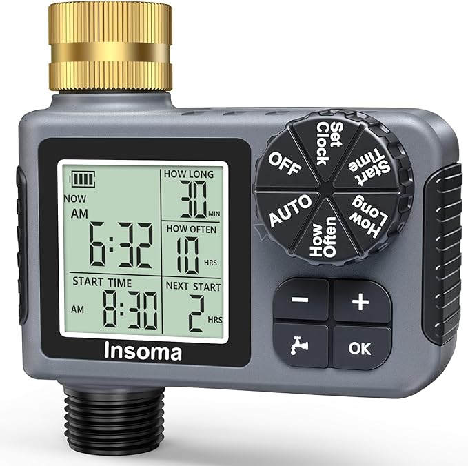 Sprinkler Timer with Brass Inlet & Outlet, Water Timer for Garden Hose with Auto/Manual/Rain Delay Mode, Easy Setup Hose Timers for Lawn, Garden, Vacation Watering,1 Outlet