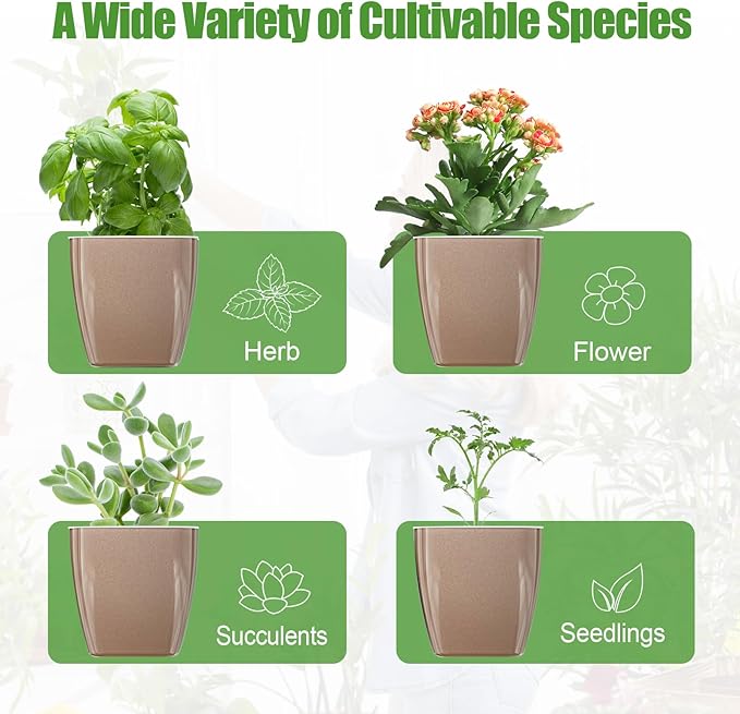 Oliz 4 Pack Self Watering Pots 4-inch Decorative Flower Planters for Indoor Plants Modern Square planters for Small Plants Window Sill Planters for Succulents, African Violets, Herbs(Sliver Gold)