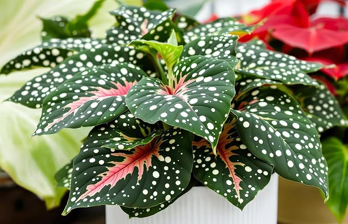 2 Gingerland Caladium Bulbs for Planting - Great Indoor Plant, Does Well in Low Light - Beautiful Spotted Leafs Stand Out