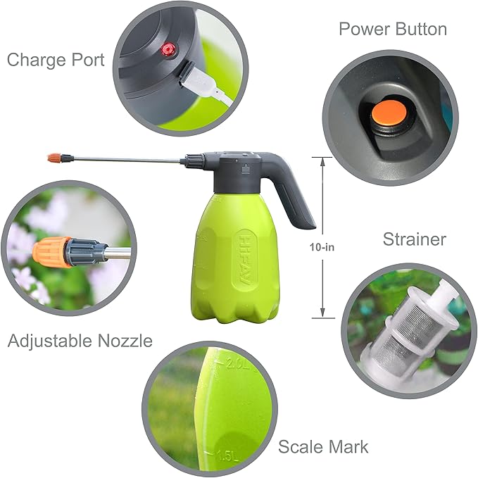 HIFAY ES2-PRO Electric Spray Bottle 2L/0.5Gallon, Rechargeable Battery Powered Sprayer Spray 60 Bottles On a Single Charge, Automatic Plant Mister，Pump Sprayer,Indoor Watering Can for Plants