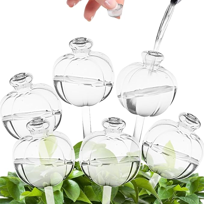 Suyeah 6 Pack Plant Watering Globes Top Fill, Self Watering Planter Spikes Insert, Self Watering Planter Insert Plant Watering Devices Plant Watering Bulbs for Indoor and Outdoor (Pumpkin)