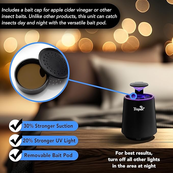 Indoor Fly Trap - Gnat Killer for Fruit Fly, Gnats, Moth, Mosquito & Bug with Refillable Bait Pod & 5 Sticky Pad Refills - Gnat Traps for House Indoor (Black)
