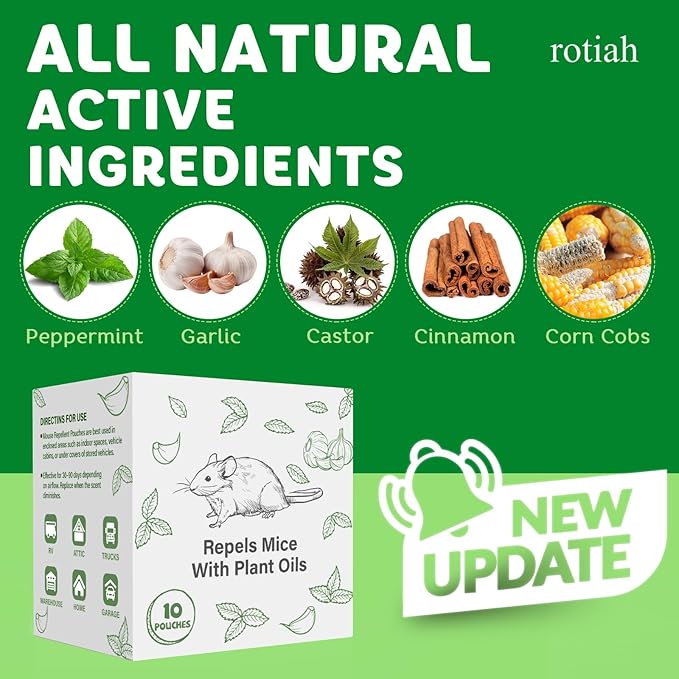 Pest Repellent Pouches, 20 Pack Peppermint Oil for Mice, Rodent, Mouse, Rats, Spider, Squirrel, Pest Control Indoor & Outdoor, Natural Mouse Deterrent Replace Traps Family & Pet Safe