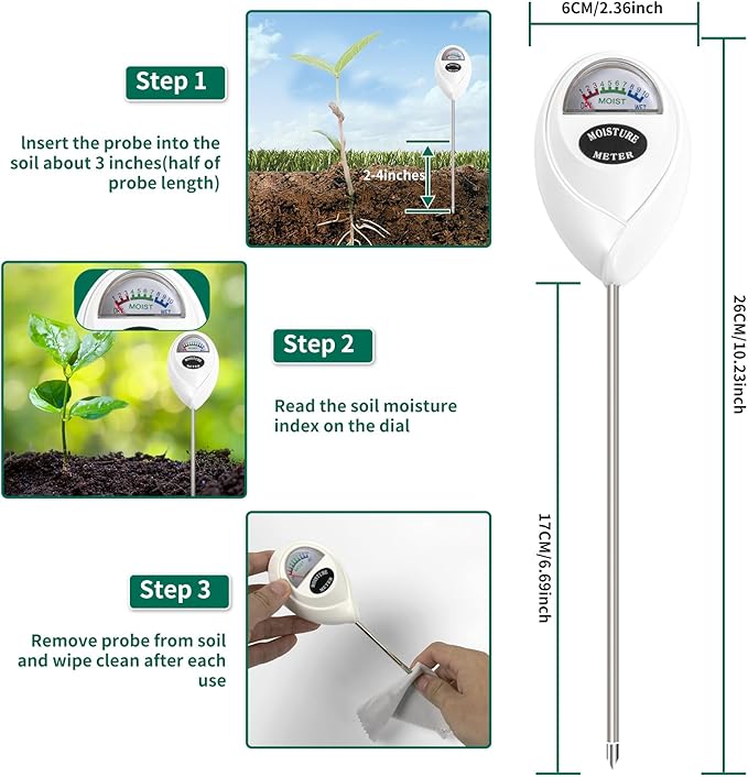 SZHLUX Soil Moisture Meter, Plant Water Monitor, Soil Hygrometer Sensor for Plant Care, Great for Gardening, Lawn, Farm, Indoor & Outdoor (Plant Gifts for Gardeners) 10.23inch, White