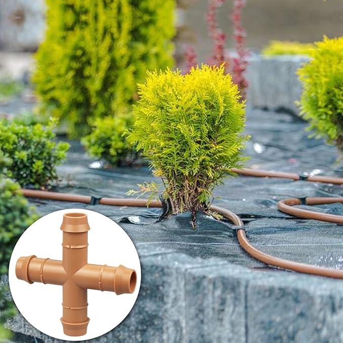 14 Pcs Drip Irrigation Cross Fittings 1/2 Inch, Drip Line Parts Four Way Connectors for 1/2" Irrigation Tubing, Barbed 4 Way Coupling Tee Irrigation System Replacement for Sprinkler Systems