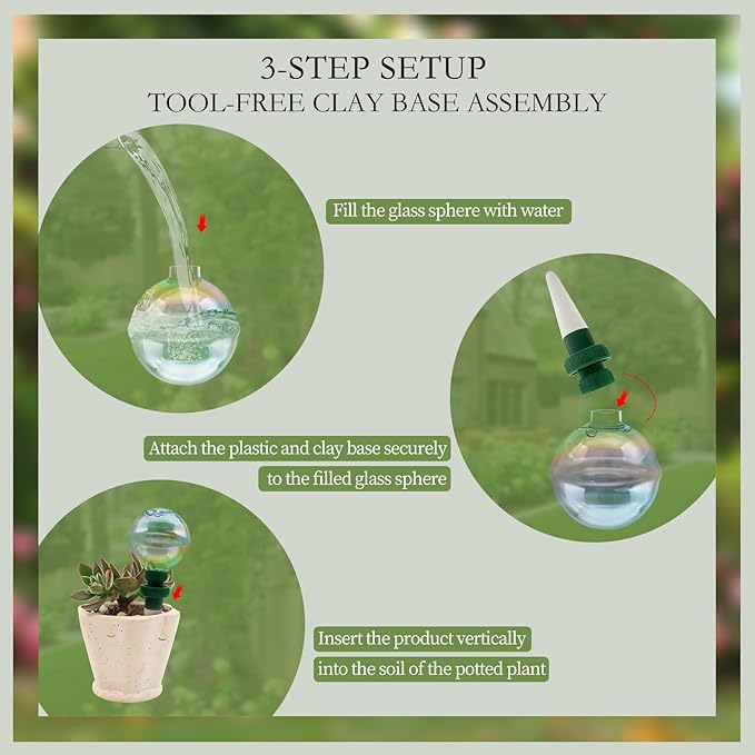 2 Pack Glass Self-Watering Globes for Plants, 6oz Automatic Plant Waterer Bulbs with Terracotta Slow Release Spikes, Vacation Indoor Outdoor Houseplant Watering Devices
