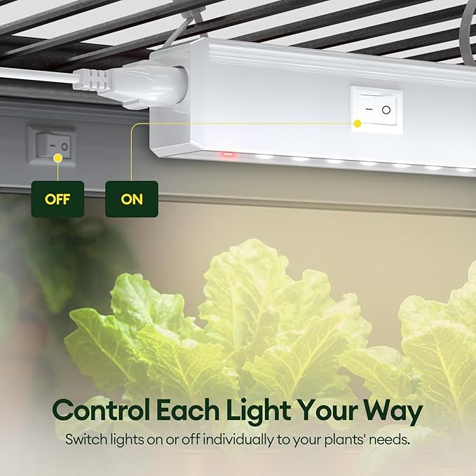 Maygrove T5 Grow Lights for Indoor Plants 2FT, Red-Enhanced Full Spectrum 5000K Grow Light, 60W(4 x 15W), Grow Light Strips for Seed Starting, Greenhouse, High PPFD, Linkable, White, 4-Pack