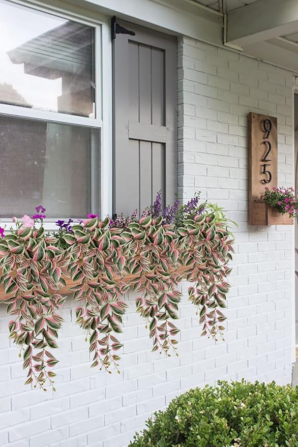 DILATATA Fake Hanging Plants Artificial Hanging Plants 146 Leaves Faux Wandering Jew Hanging Leaves Plants for Wall Shelf Home Indoor Outdoor Decor - 2 Pack