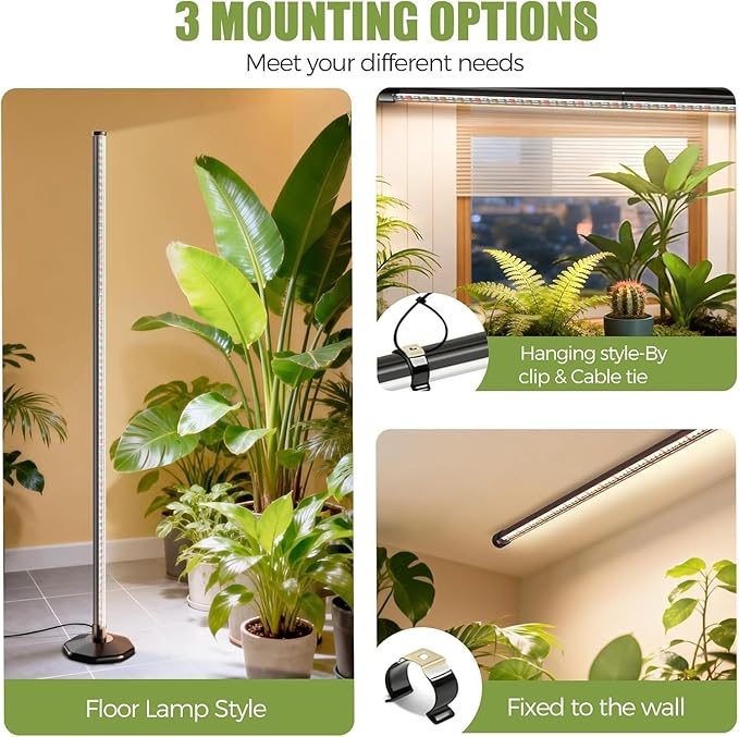 2 Pack LED Grow Lights for Indoor Plants Full Spectrum, 48W 65 Inch Plant Lights for Seed Starting with Timer and 10 Level Dimmable Standing Plant Growing Lamp for Greenhouse with Hanging Accessories