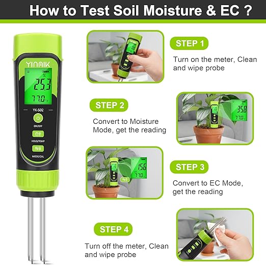 YINMIK Digital Soil Moisture Meter,Direct Soil EC Meter,3 in 1 Soil Hygrometer EC Indoor Plant Soil Moisture Meter for Water,House Plants,Great Hygrometer for Gardeners,Composters,Farmers,Nurseries