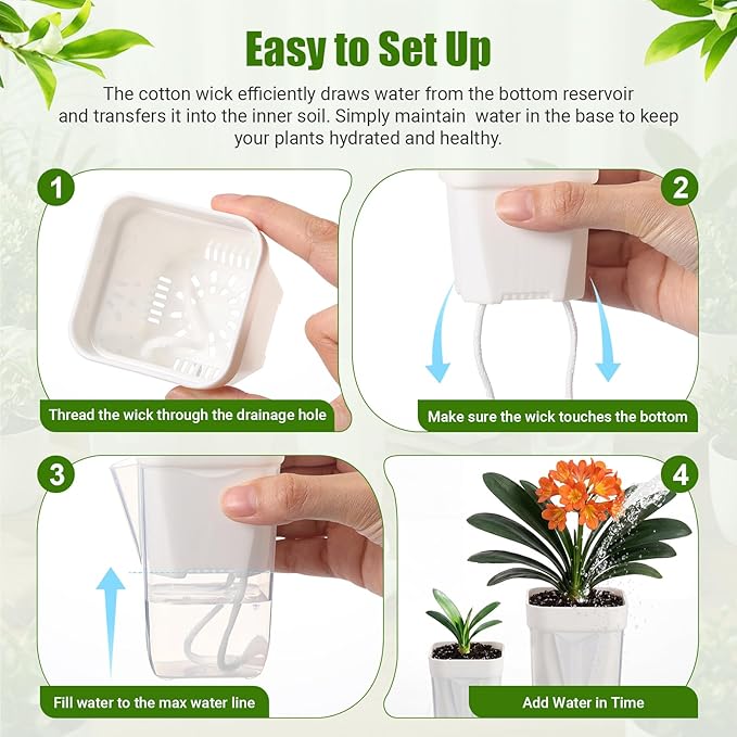 30 Pack 2" 2.5" Small Self Watering Pots for Indoor Plants Clear Mini Self Watering Plant Pot with Water Level Drainage Holes 30 Plastic Label 3 Planting Tools Rope for Propagation Succulent