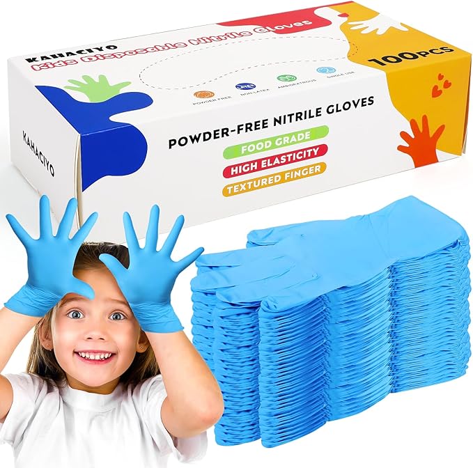 Kids Disposable Nitrile Gloves for 4-10 Years, Suitable for Cooking, Gardening, Painting, Powder and Latex Free-100 PCS