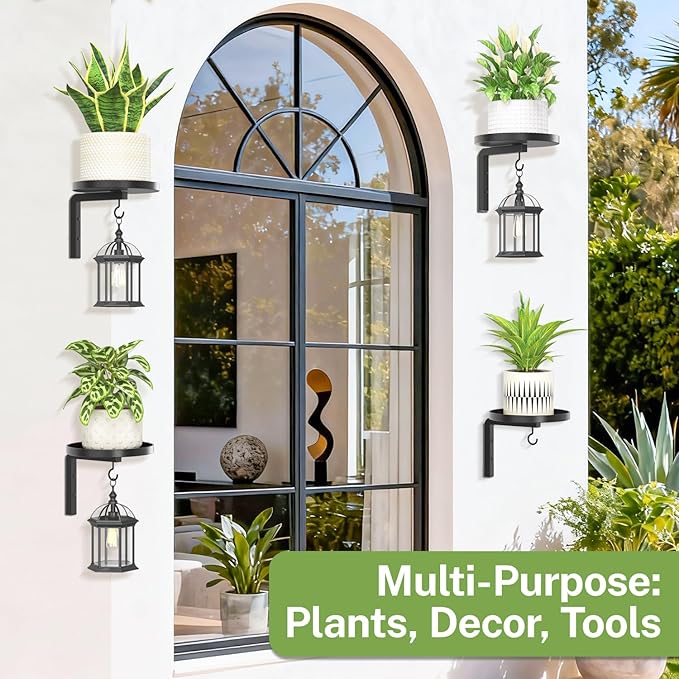 iDavosic.ly Wall Plant Holder Set of 4 for Indoor Outdoor, Metal Hanger with 4 Hooks, Floating Flower Display Stand for Window, Space Saving & Easy to Assemble (Pots/Chains/Plants Not Included)