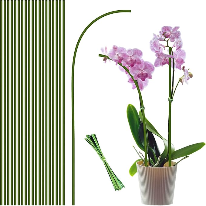 20Pcs Plant Stakes,Plant Sticks,Garden Green Bendable Single Stem Plant Support Stakes for Indoor and Outdoor Plants,Potted Plants,Flowers Orchid Peony Rose-18 Inches