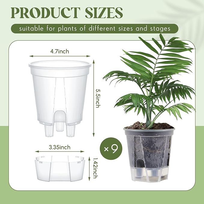 Wonderjune Self Watering Pots for Indoor Plants with Deep Reservoir and High Drainage Holes for Outdoor Plants and Flowers, Bare Root Planter(4.72'',Clear,9 Pcs)