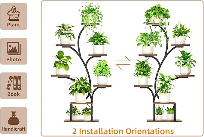 BACEKOLL Plant Stand Indoor with Grow Lights, 7 Tiered Indoor Plant Shelf, 49" Corner Plant Stands for Indoor Plants, Metal Plant Flower Display Shelf, Tree-Shaped Plant Rack for Home, Patio, Brown